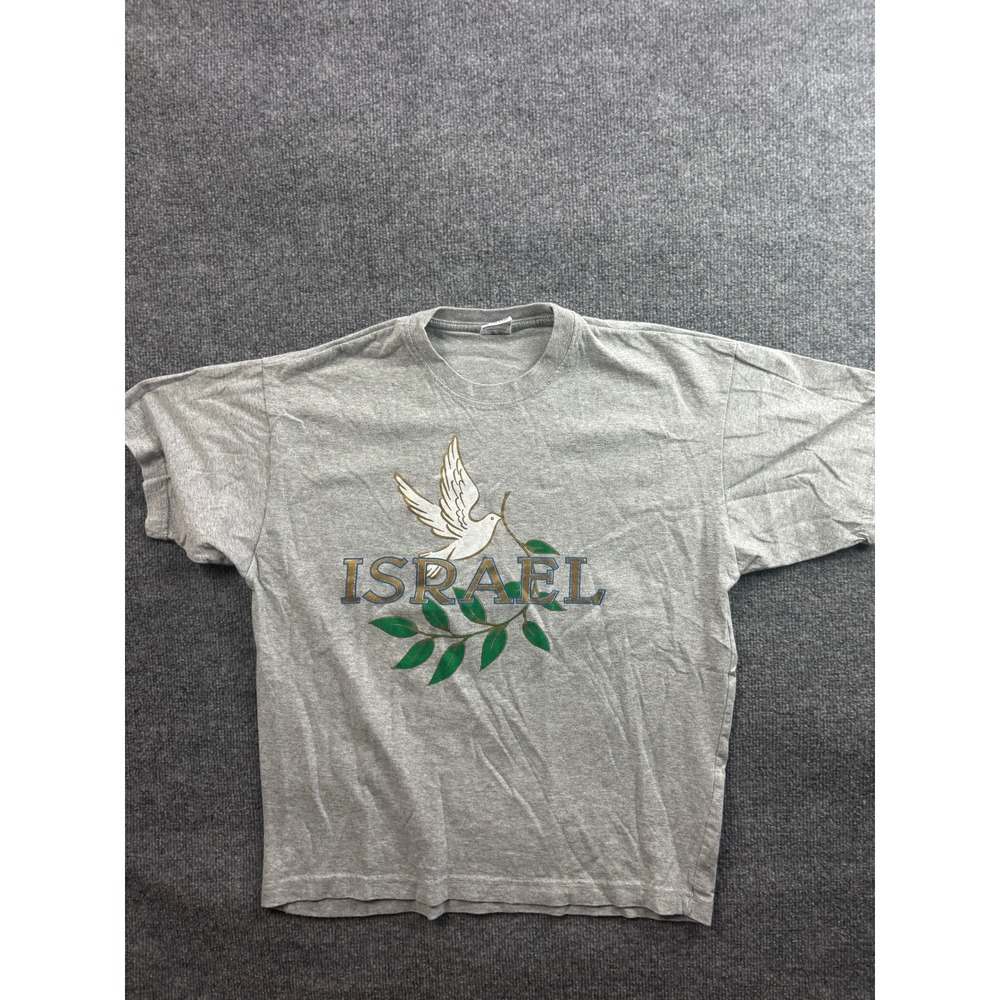 VNTG Art of the Land Israel T-Shirt Mens M Gray Dove Olive Branch Graphic Tee